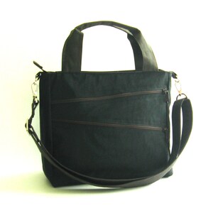 Water Resistant Nylon Bag in black Messenger bag with handles, small Tote, crossbody bag, zipper closure bag, gift for her MiniTAMPA image 4