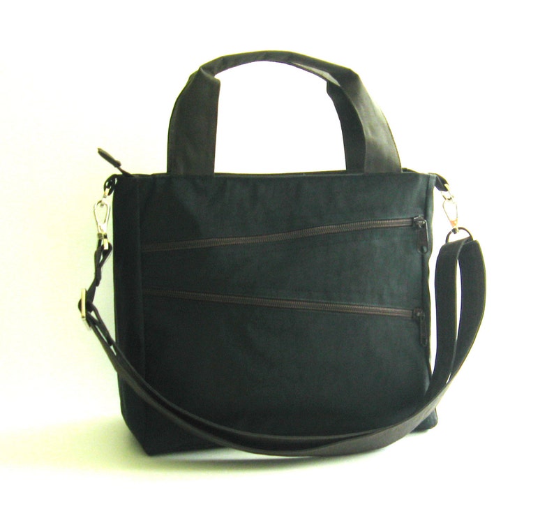 Water Resistant Nylon Bag in black Messenger bag with handles, small Tote, crossbody bag, zipper closure bag, gift for her MiniTAMPA image 4