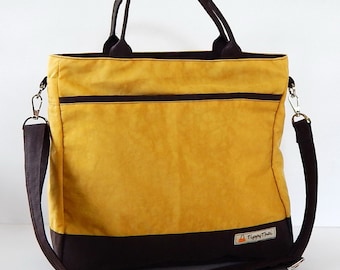 Golden Yellow Nylon Tote Bag: Water-Resistant Messenger, Diaper, Travel Bag - CINDY
