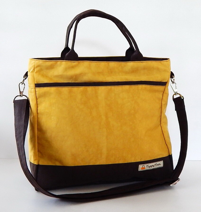 Golden Yellow Water-resistant Nylon Bag Messenger Bag, Tote