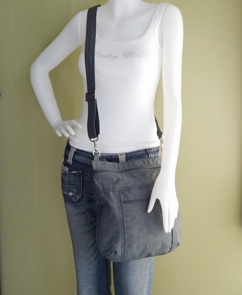 Grey Water Resistant Nylon Messenger Bag, Crossbody bag, light weight bag, adjustable strap bag, Travel bag, Women bag, gift for her JOY image 2