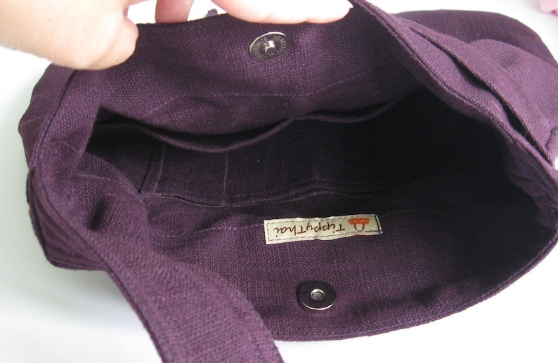 Deep Purple Hemp Purse Shoulder Bag, women light weight bag, stylish, unique bag, everyday work bag, bag with bow AMY image 4