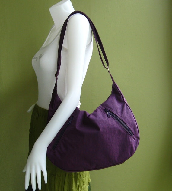 Plum Canvas Bag With Zipper Closure Women Shoulder Bag, Crossbody
