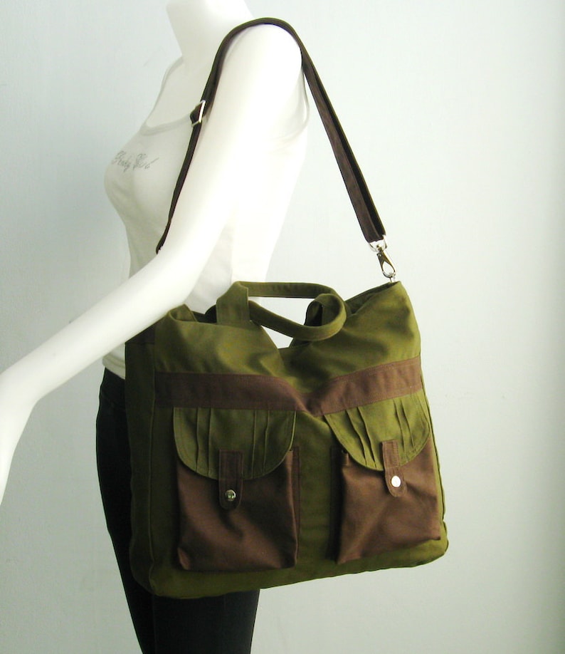 Dark Olive Canvas All purpose Bag, Crossbody bag, Diaper bag, Messenger bag, Tote, Travel bag, Women laptop bag, gift for her SUNNY image 2