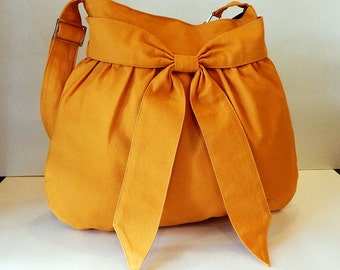 Mustard yellow canvas bag - Shoulder bag, Diaper bag, Messenger bag, everyday bag, cute bag, bag with bow, Travel bag, gift for her - AMY