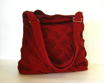 Deep Red Hemp Messenger Bag, Handmade Crossbody Travel Bag, Natural Fiber, Custom-made - REBECCA