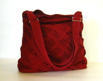 Deep Red Hemp Messenger Bag, unique fabric bag, everyday bag, natural fiber bag, travel bag for women, light weight - Rebecca