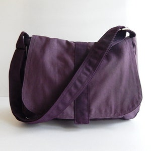 Plum Canvas Messenger bag, Crossbody bag, Laptop bag, women everyday bag, light weight custom made bag, canvas purse with flap - ERIN
