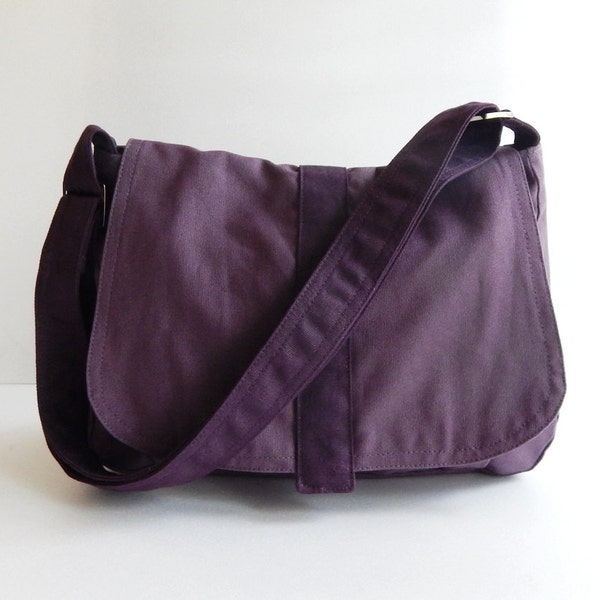 Plum Canvas Messenger bag, Crossbody tas, Laptoptas, damestas voor dagelijks gebruik, lichtgewicht op maat gemaakte tas, canvas tas met klep - ERIN