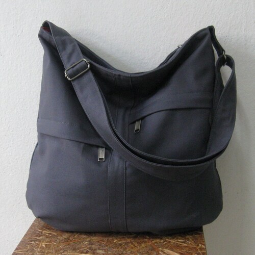 Zipper Closure Grey Cotton Twill Bag 2 Front Pockets With - Etsy