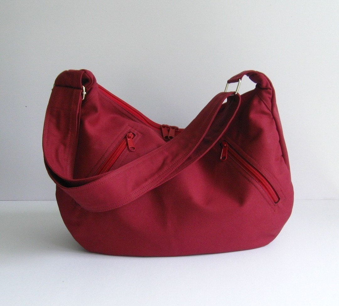Maroon Canvas Messenger Bag, Crossbody Hobo Bag, Everyday Work Bag