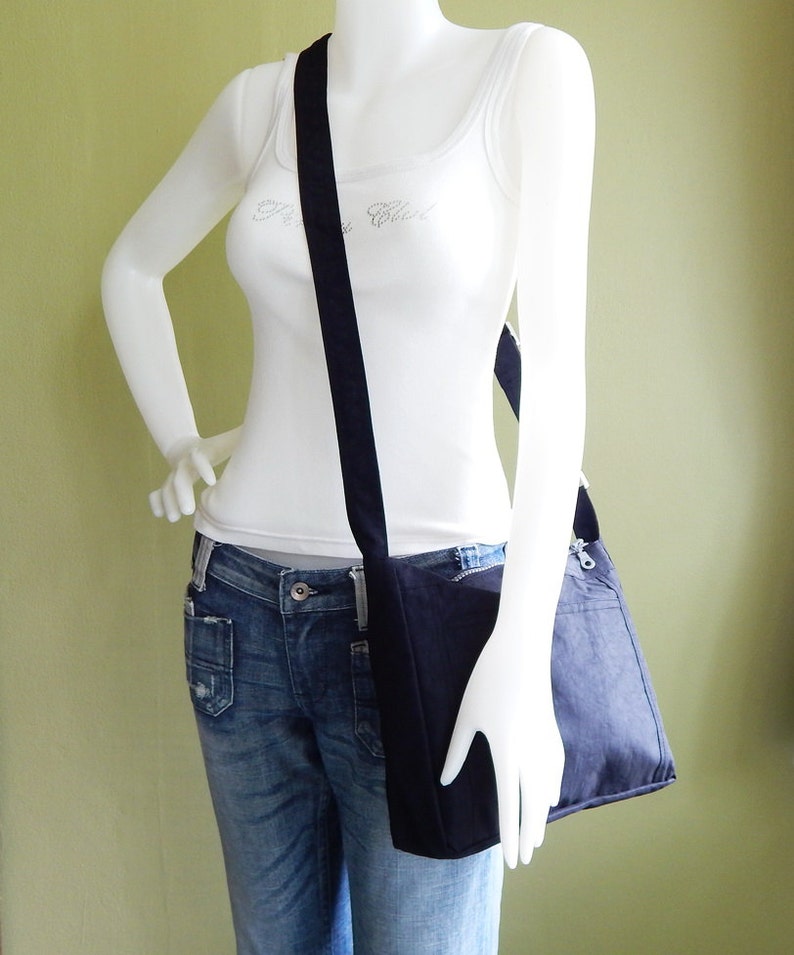 Black Water Resistant Nylon Bag Cross body bag, small Messenger bag, women messenger bag, zipper closure bag AMANDA image 3
