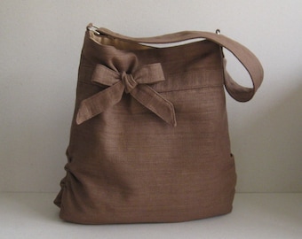 Chocolate Brown Hemp shoulder bag, everyday bag, travel bag, work bag, light weight bag, natural hemp purse, light weight bag - DESSERT