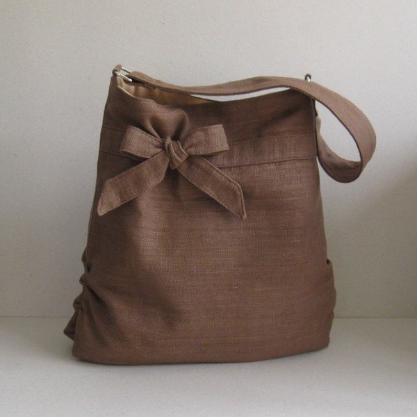 Chocolate Brown Hemp Shoulder Bag, Handmade Everyday Light Weight Custom-Made Purse - DESSERT