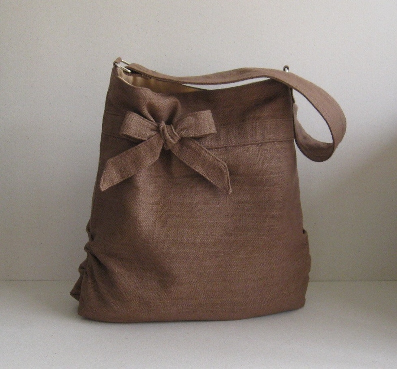 Chocolate Brown Hemp Tote Bag Shoulder Bag Handbag for Etsy