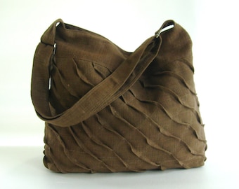 Chocolate Brown Hemp Crossbody Messenger Bag, Stylish Diaper Bag, Made to Order - REBECCA