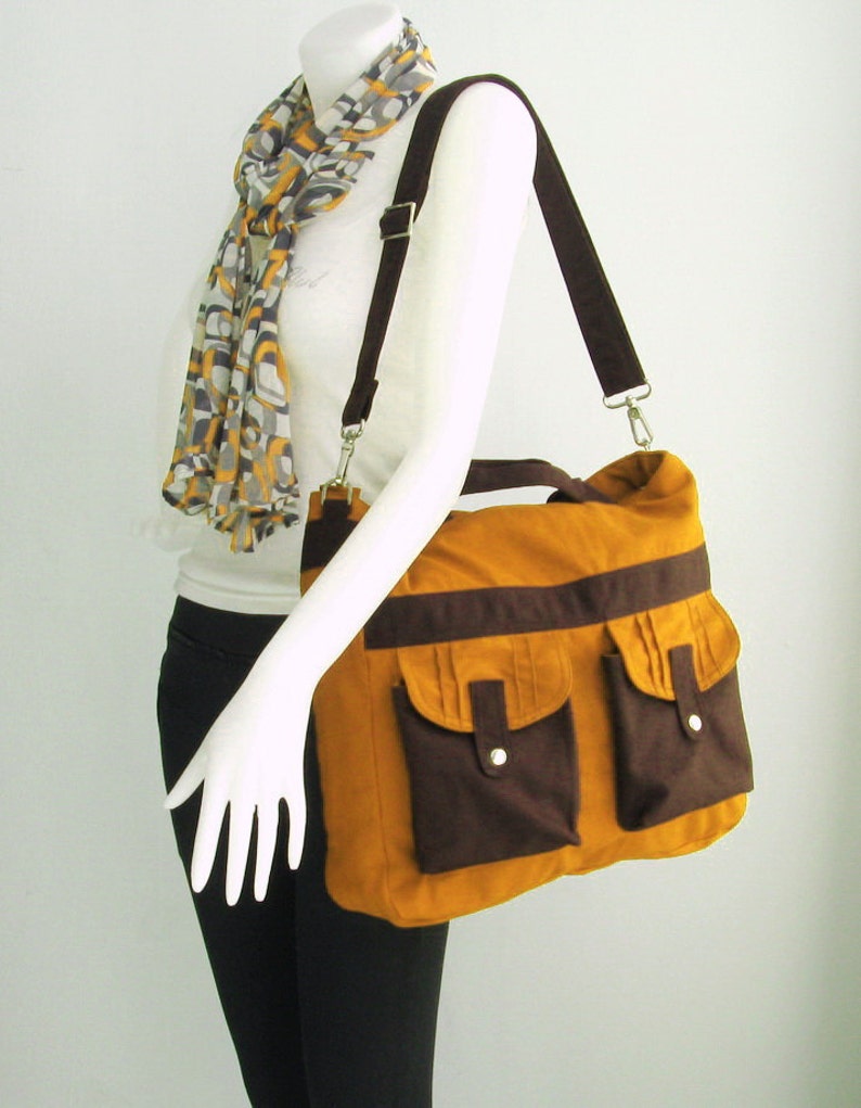 Mustard Canvas All purpose Bag Shoulder bag, Tote, Diaper bag, Messenger, School bag SUNNY image 4