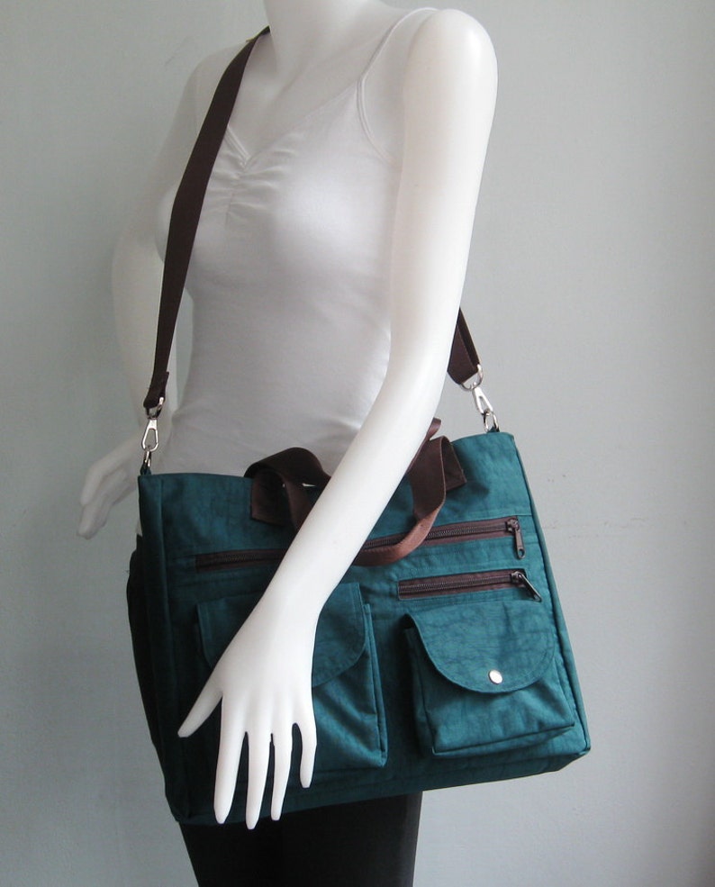Dark teal Water Resistant Nylon Bag, messenger bag, women tote, laptop bag, zipper closure bag, work bag, everyday bag, travel bag CLAIRE image 4