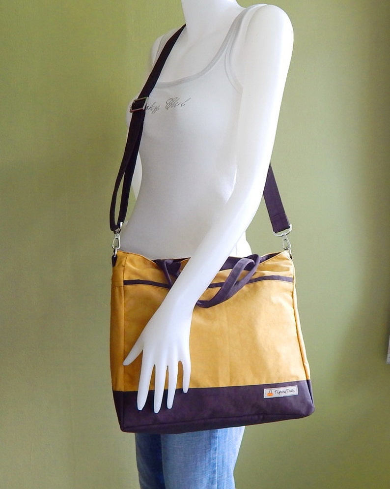 Golden Yellow Water-Resistant nylon bag Messenger bag, Tote, Travel bag, Diaper bag, Crossbody bag, Women carry all bag CINDY image 4