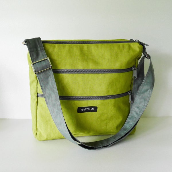 Apple green water resistant nylon - messenger bag women, iPad bag unisex, cross body bag, everyday bag, handbag, shoulder bag, - JAMIE