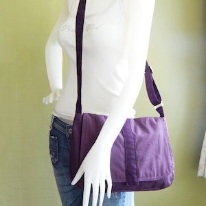 Plum Canvas Messenger bag, Crossbody bag, Laptop bag, women everyday bag, light weight custom made bag, canvas purse with flap ERIN image 3