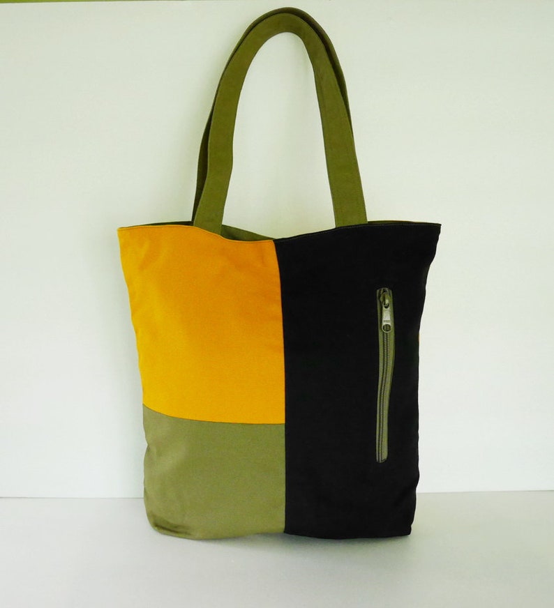 Mustard/dark olive/black tote bag shoulder bag carry all Etsy