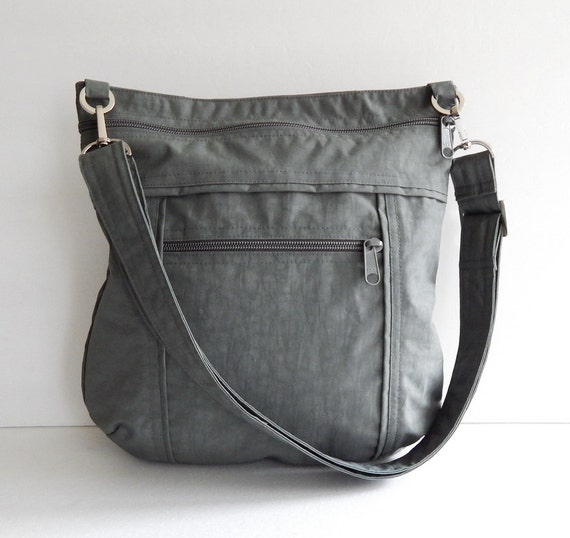 Grey Water Resistant Nylon Messenger Bag Crossbody Bag Light 