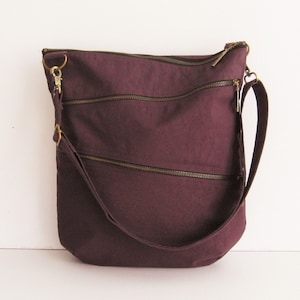 Water-Resistant Nylon Bag in Deep Plum - Crossbody bag, zipper closure bag, Messenger bag, Travel bag, Unisex, women bag with zipper - ENYA