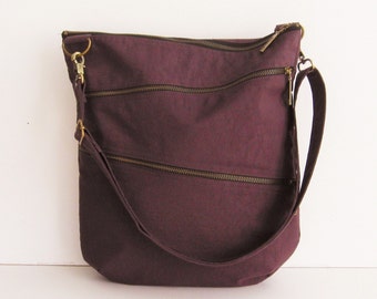 Deep Plum Nylon Crossbody Bag - Water-Resistant Travel Messenger, Custom Made Light Weight Bag - ENYA
