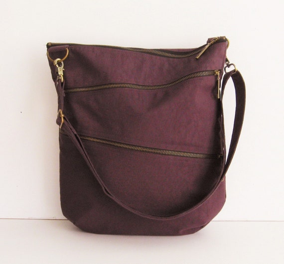 Water-resistant Nylon Bag in Deep Plum Shoulder Bag Cross - Etsy