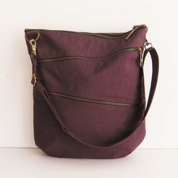 Water-Resistant Nylon Bag in Deep Plum - Crossbody bag, zipper closure bag, Messenger bag, Travel bag, Unisex, women bag with zipper - ENYA