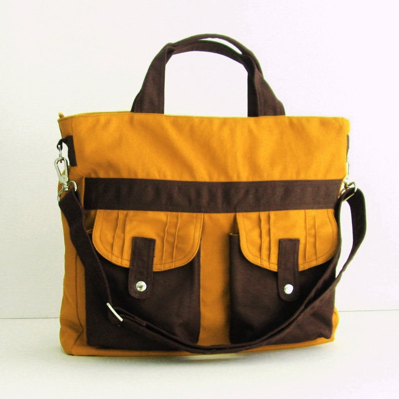 Mustard Canvas All purpose Bag Shoulder bag, Tote, Diaper bag, Messenger, School bag SUNNY image 3