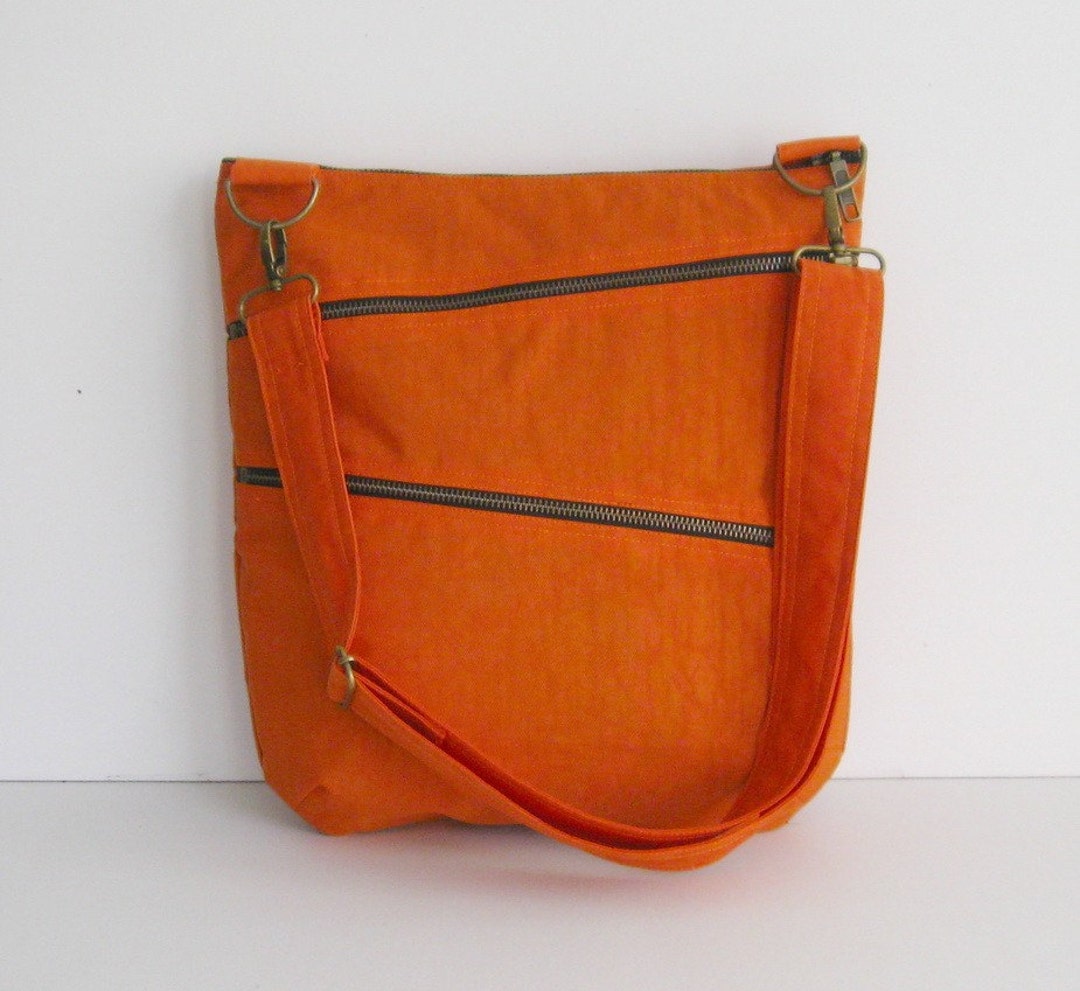 Orange Water Resistant Nylon Bag - Zipper Clusure Bag