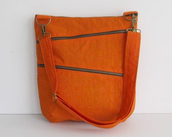 Orange Water Resistant Nylon Bag - zipper clusure bag, Crossbody bag, Messenger bag, light weight bag, Travel Bag, everyday bag - ENYA