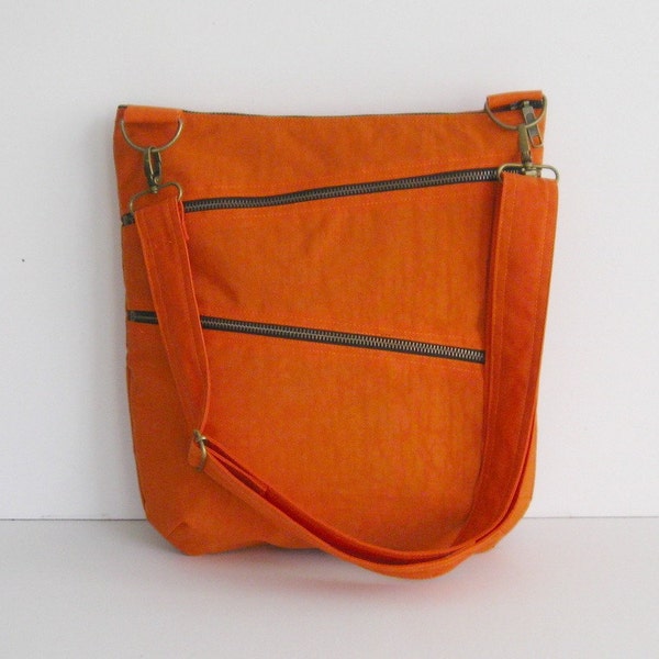 Orange Water Resistant Nylon Bag - zipper clusure bag, Crossbody bag, Messenger bag, light weight bag, Travel Bag, everyday bag - ENYA