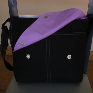 Black Canvas Messenger Bag Shoulder bag, Diaper bag, Crossbody bag, Travel bag, Women, School bag, laptop bag image 2