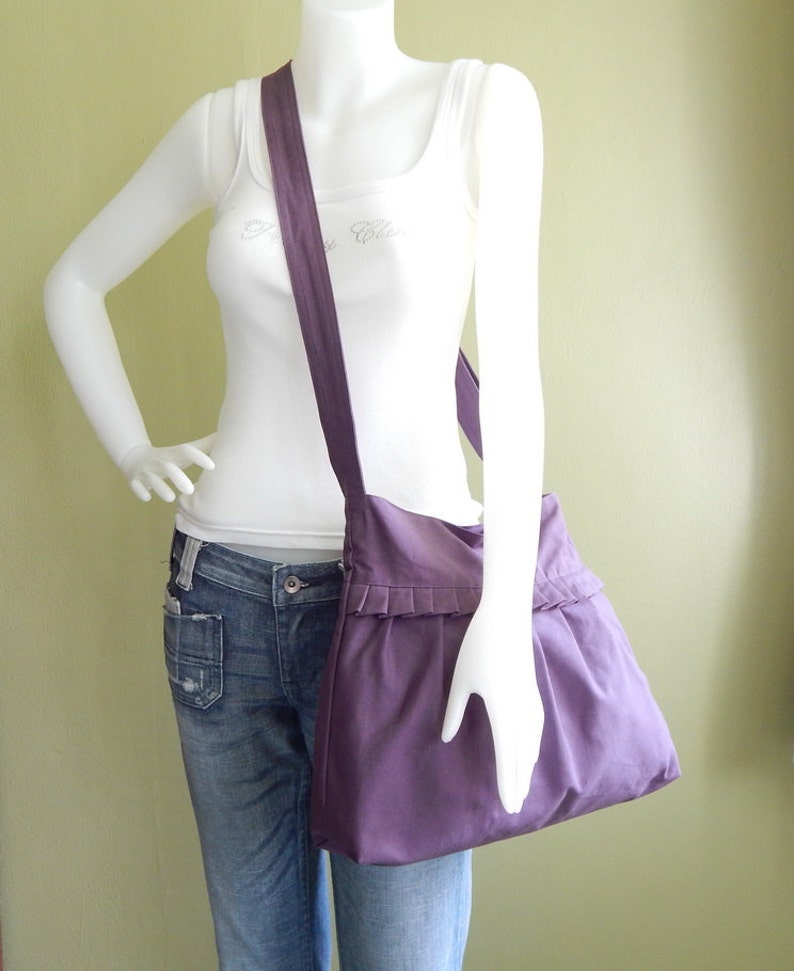 Plum Canvas Ruffle canvas Bag, shoulder bag, women crossbody bag, durable messenger bag, custom made bag, Travel bag, everyday bag SHANNON image 4