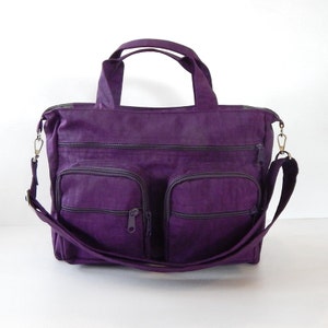 Deep Plum Water Resistant Nylon Bag - Messenger, Diaper bag, Laptop bag, Tote, travel bag, Women, Crossbody adjustable strap bag - PAMELA