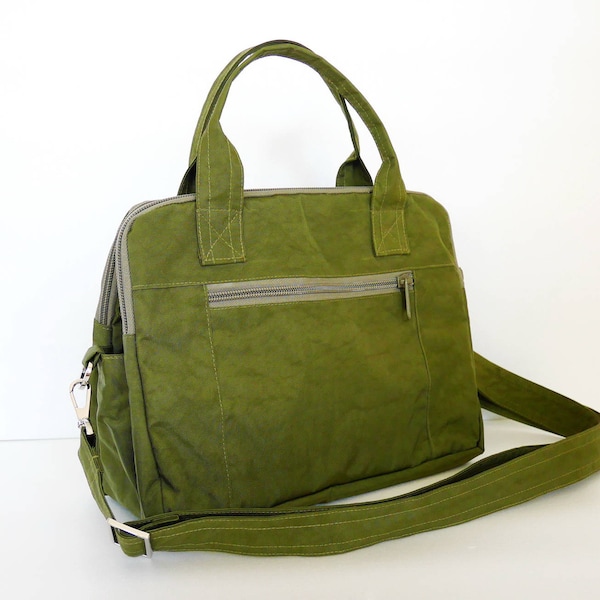 Dark Olive Wasserfeste Tasche - leichte Tasche, Messenger-Tasche, Tote, Reisetasche, Crossbody-Tasche, Tasche für Frauen, Reißverschlusstasche - ELIZA