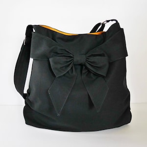 Sac messager en toile noire, sac à main avec noeud, sac à bandoulière, sac à bandoulière, sac de tous les jours unique pour femme, cadeau pour elle, fait sur mesure - JESSICA