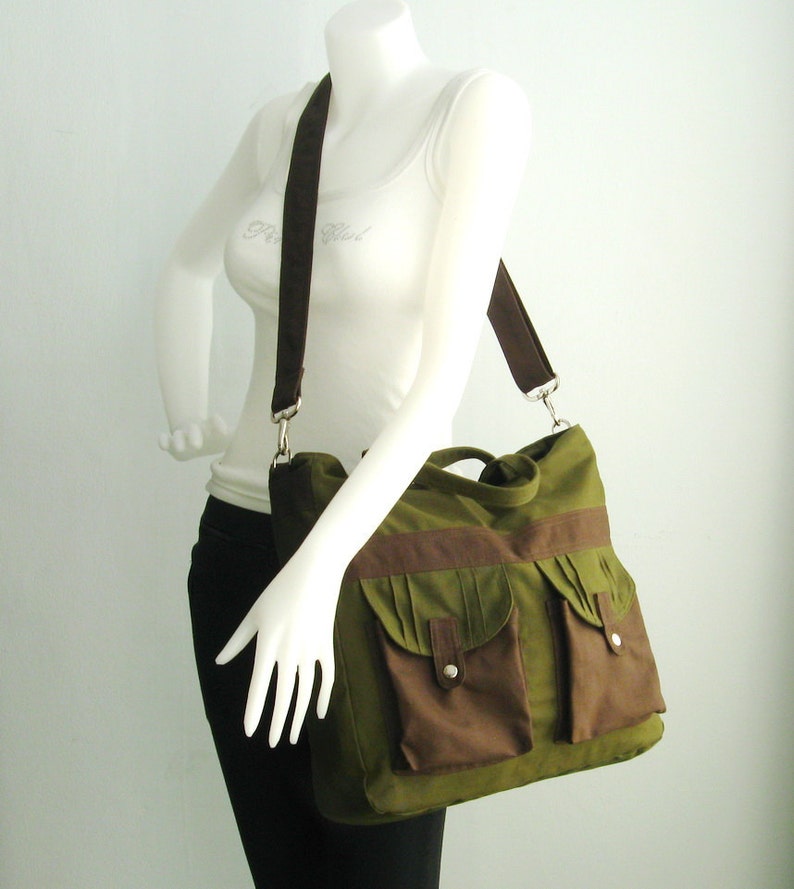 Dark Olive Canvas All purpose Bag, Crossbody bag, Diaper bag, Messenger bag, Tote, Travel bag, Women laptop bag, gift for her SUNNY image 3