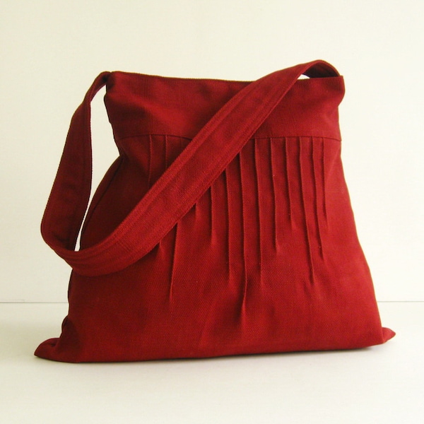 Bolso de hombro de cáñamo rojo intenso: bolso de diario hecho a mano, bolso de mujer personalizado - LISA