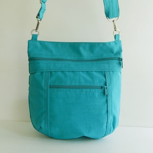 Teal Wasserfeste Nylon Umhängetasche - kleine Reißverschlusstasche, Reisetasche, Damentasche, Crossbody-Tasche, Reisetasche - JOY