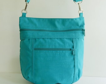 Teal Water Resistant Nylon Messenger Bag - small zipper closure bag, Travel bag, Women crossbody bag, travel bag - JOY
