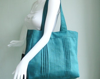 Teal Hemp Tote, carry all bag, casual bag, shoulder bag, laptop bag, stylish unique bag, bag for women, everyday tote - Simplicity