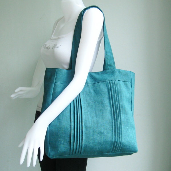 Teal Hemp Tote, carry all bag, casual bag, shoulder bag, laptop bag, stylish unique bag, bag for women, everyday tote - Simplicity