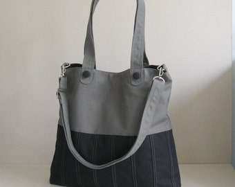 Sale - Black/Grey Canvas Bag, tote, purse, women, everyday bag, crossbody bag, messenger bag, adjustable Strap