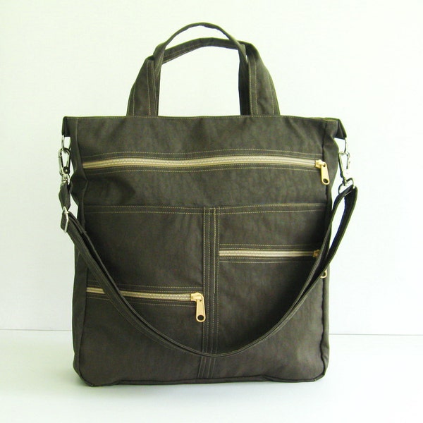 Chocolate Brown Nylon Tote Bag: Water-Resistant Crossbody Messenger