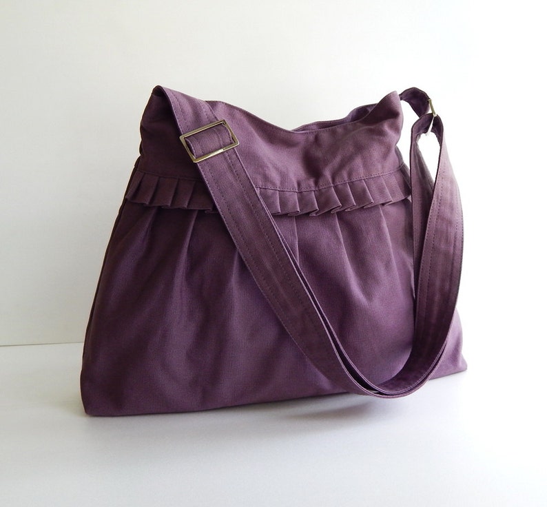 Plum Canvas Ruffle canvas Bag, shoulder bag, women crossbody bag, durable messenger bag, custom made bag, Travel bag, everyday bag SHANNON image 2