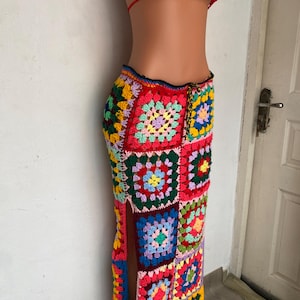 bohemian granny square skirt and bra set